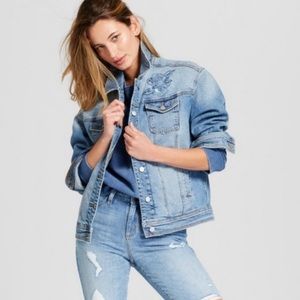 Floral embroidered denim jacket